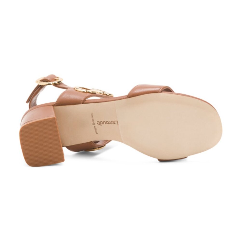 Larroude Handmade In Brazil Leather Milan Heeled Sandals Caramel - Picture 6 of 9